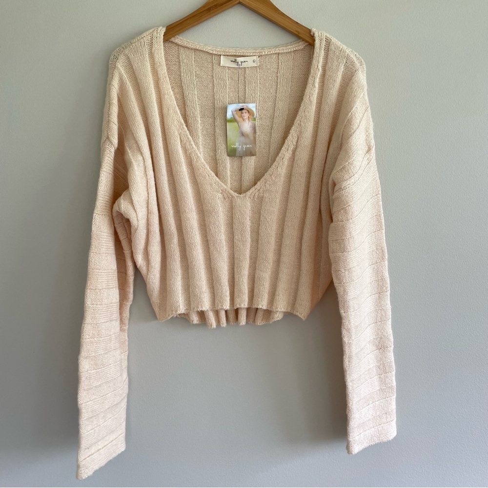 Molly Green Trinity V-Neck Cropped Sweater Cream Size Large